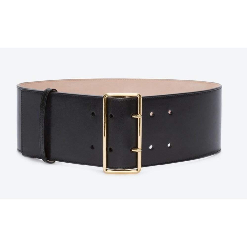 Alexander McQueen Black Leather Wide Belt with Gold Buckle - Picture 3 of 16